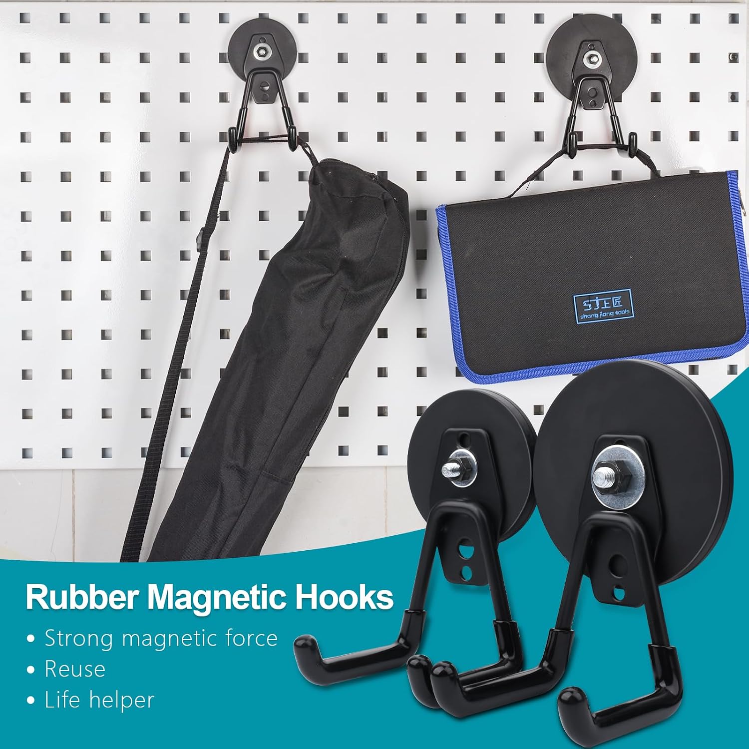 Detalle 1 de MAGXCENE BJCG66BLA-2 Magnetic Hooks, 2-Pack, Rubber-Coated 2.59-Inch Base