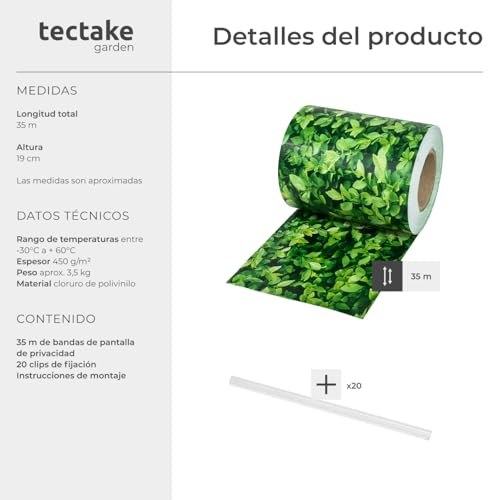 Detalle 2 de tectake® Rollo Aislamiento PVC 19cm 🌿 Privacidad y UV