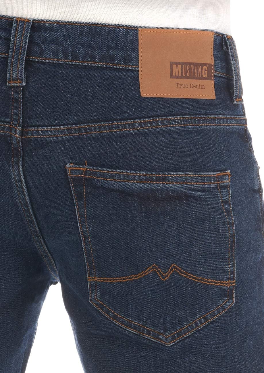 Detalle de Mustang Herren Stretch-Jeans „Oregon“ Bootcut (Schwarz/Blau) – bequem mit normalem Bund