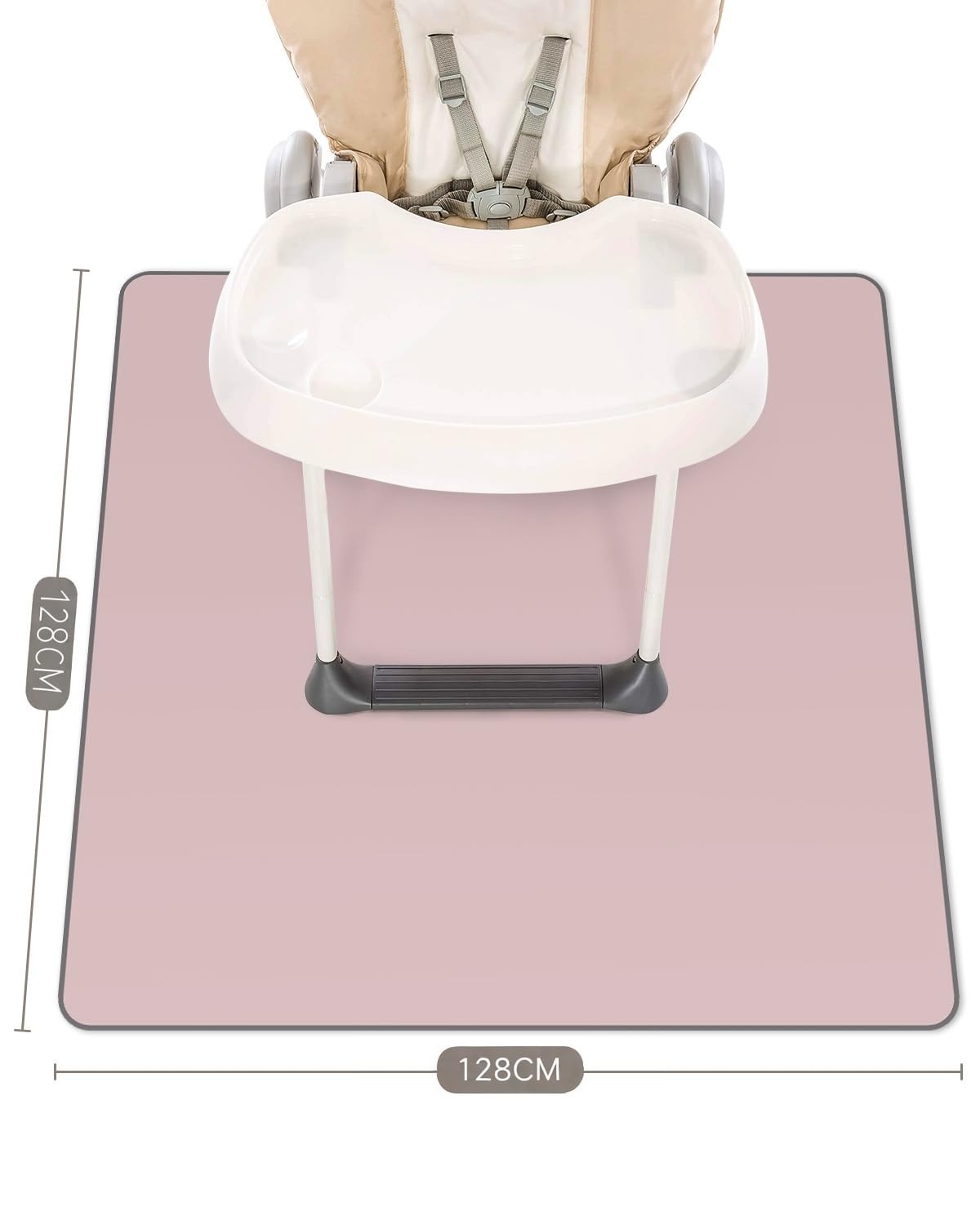Detalle de Blissful Diary Baby-Spritzschutzmatte für unter den Hochstuhl (128 x 128 cm), abwischbar, wasserdicht & rutschfest – zartrosa