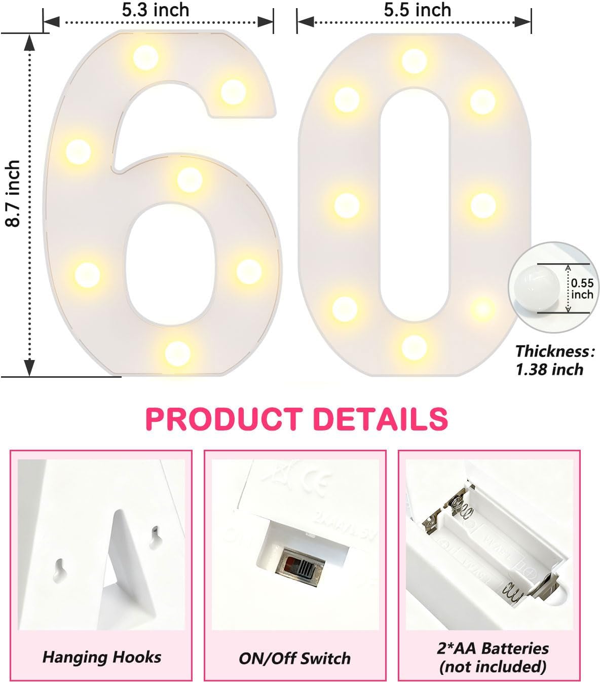 Thumbnail 1 de HEYCOLOR Light up Numbers with Music for Birthday Party – 8.86 Inch Remote-Controlled Marquee Numbers