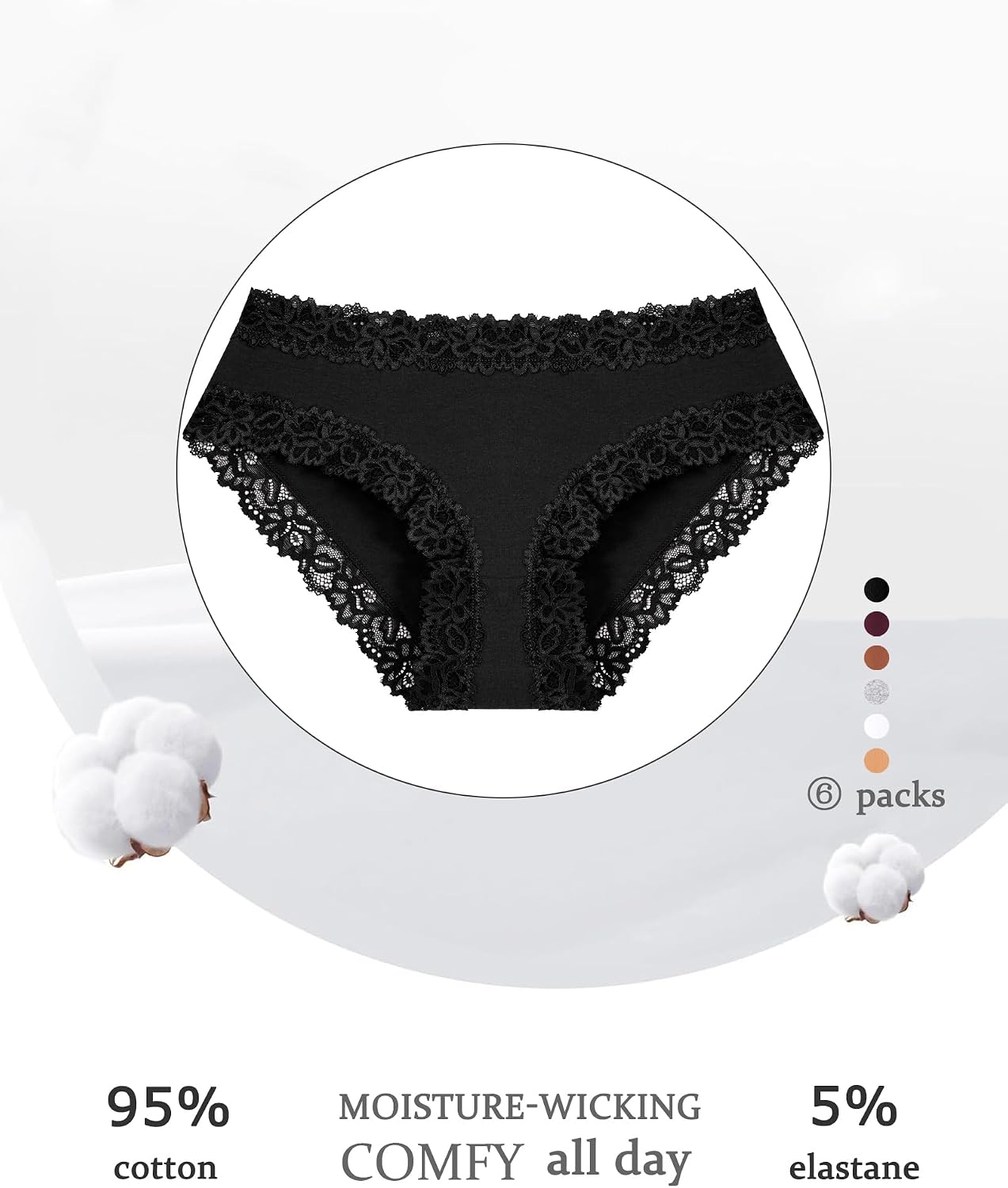Detalle 1 de ALL OF SHE Cotton Bikini Cheeky Underwear, Stretch Cotton Lace, 6-Pack