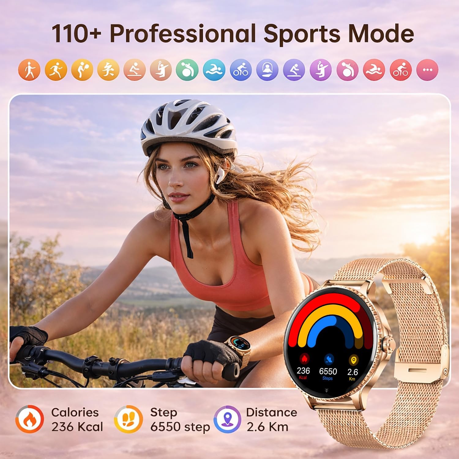Thumbnail 5 de Smart Watch for Women: 1.27" HD Round Display, Bluetooth Calling & 120+ Sports Modes (Rose Gold)