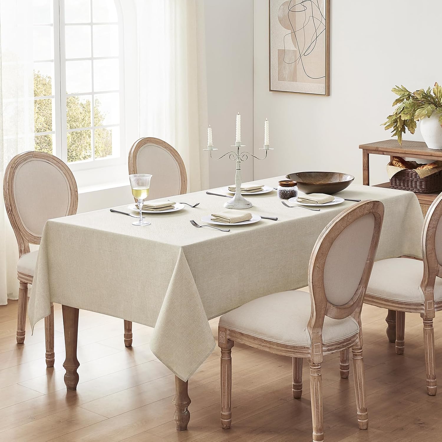 Detalle 2 de Softalker Tovaglia da Esterno 240 x 140 cm in Finto Lino – Beige, antimacchia e idrorepellente