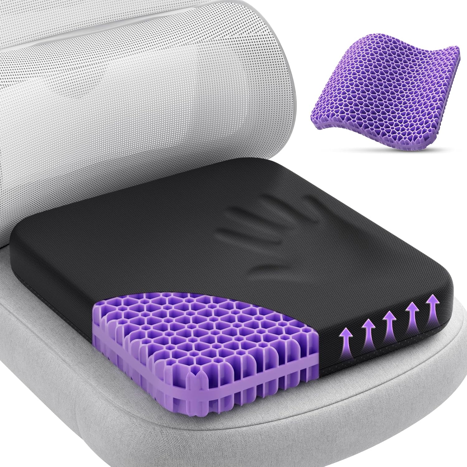 Detalle de TushGuard Gel Seat Cushion for Long Sitting: Thick Gel Core, Breathable Cooling, and Non-Slip Comfort