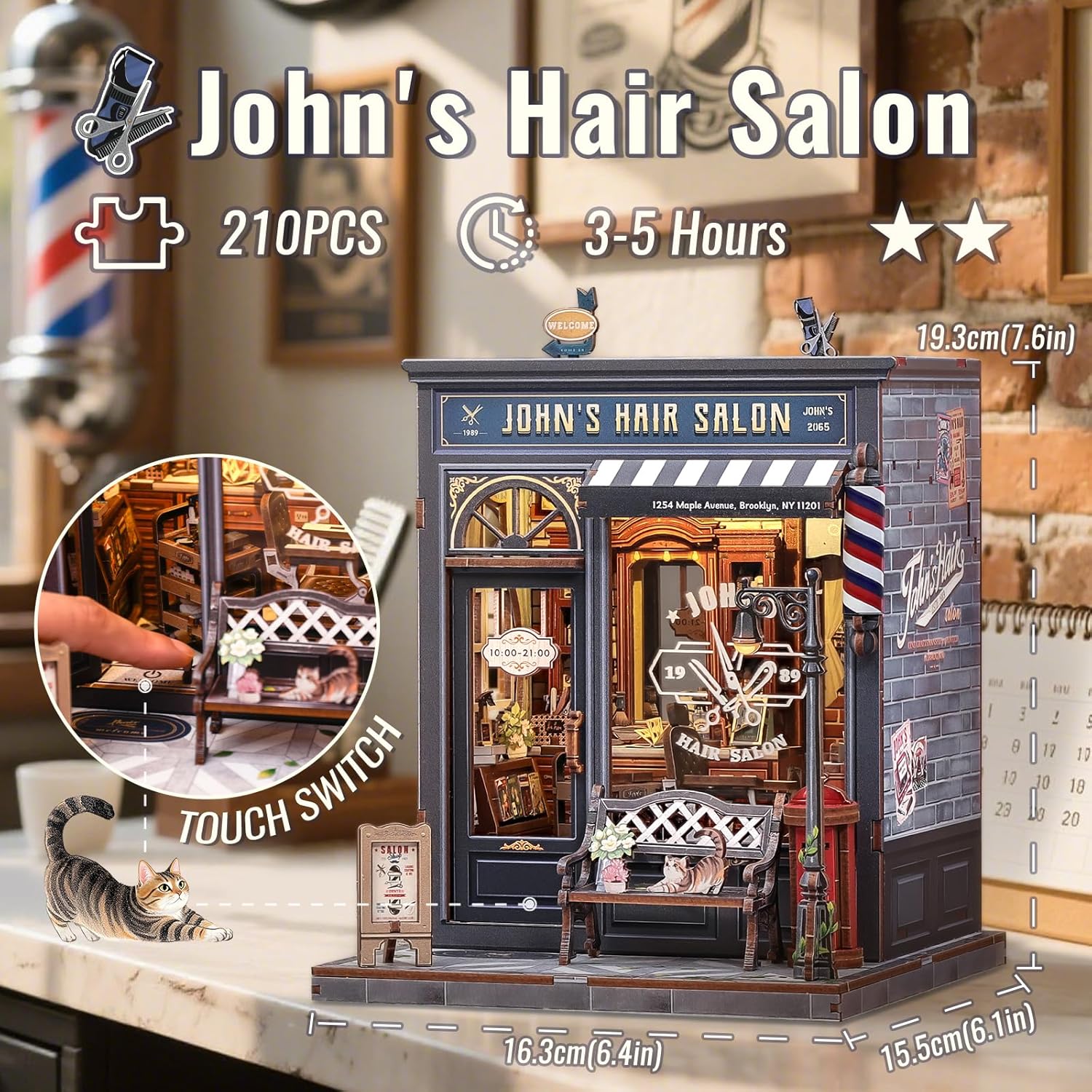 Thumbnail 1 de CUTEBEE Book Nook Kit „John's Hair Salon“ – Miniatur-Puppenhaus mit LED-Beleuchtung & 3D-Holz-Puzzle