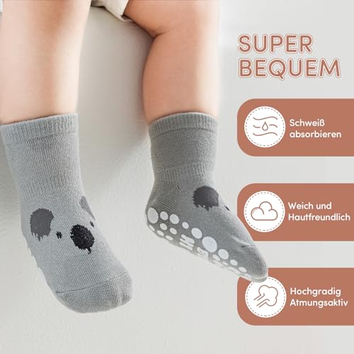 Detalle 2 de SockWaddles Chaussettes antidérapantes bébé, lot de 5 paires en coton, motif panda, 1-3 mois