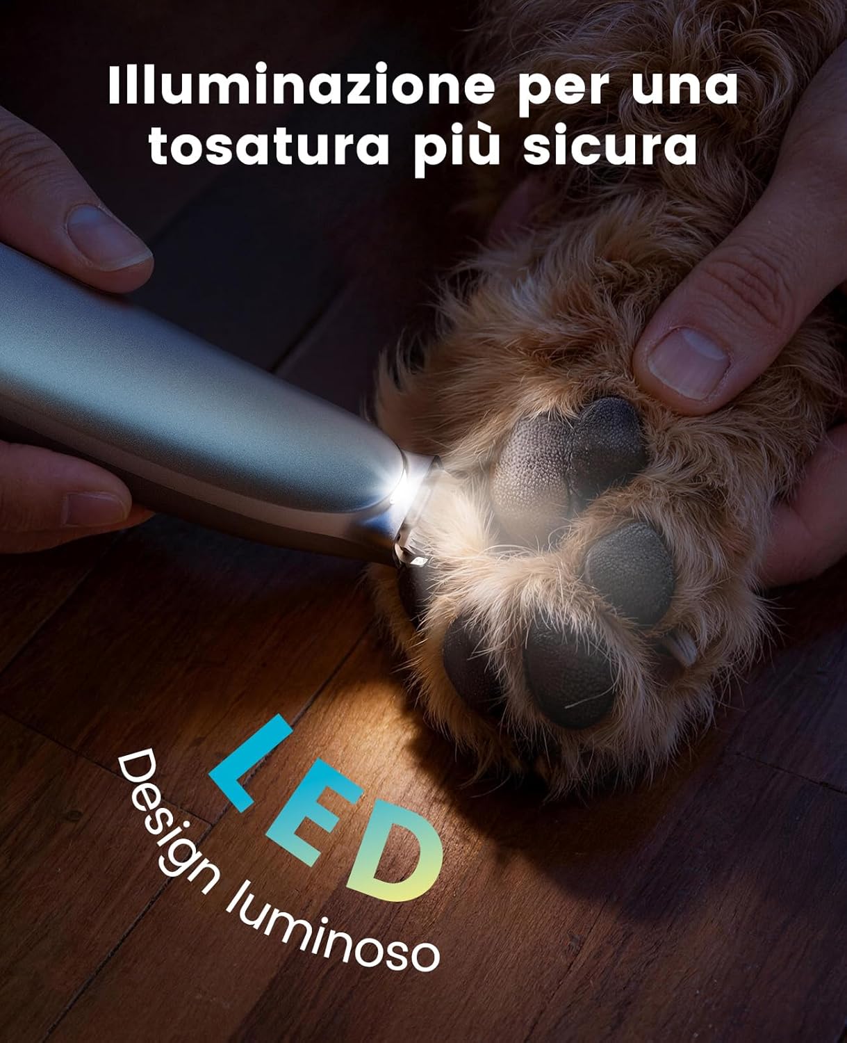 Detalle de Tosatrice per Cani e Gatti – Tosatrice Silenziosa 35 dB con Lama Curva, Luce LED e 2 Velocità, 99 g, ricaricabile Type-C