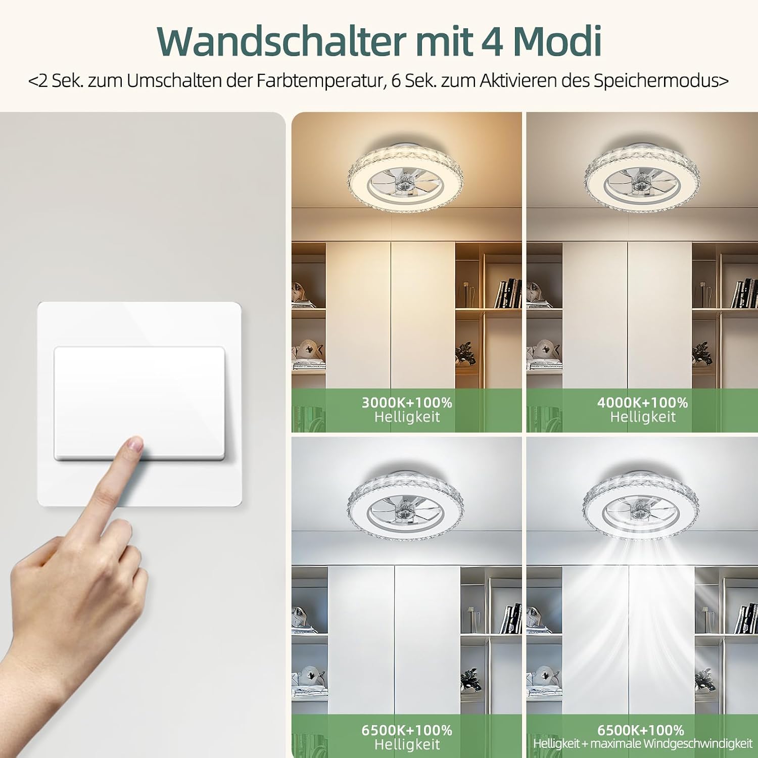 Thumbnail 2 de Ateroll Deckenventilator mit Beleuchtung Ø41.5 cm – Dimmbar, RGB-Licht, 6 Geschwindigkeiten, Fernbedienung