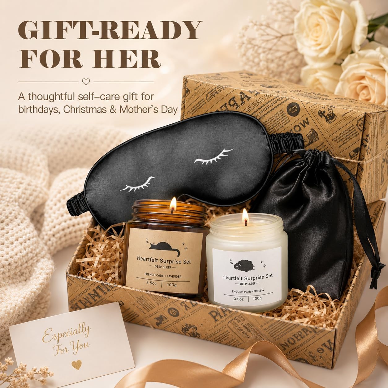 Detalle de Candle Gift Set for Women (Cozy Home Set) with Aromatherapy Candles & Comfortable Eye Mask