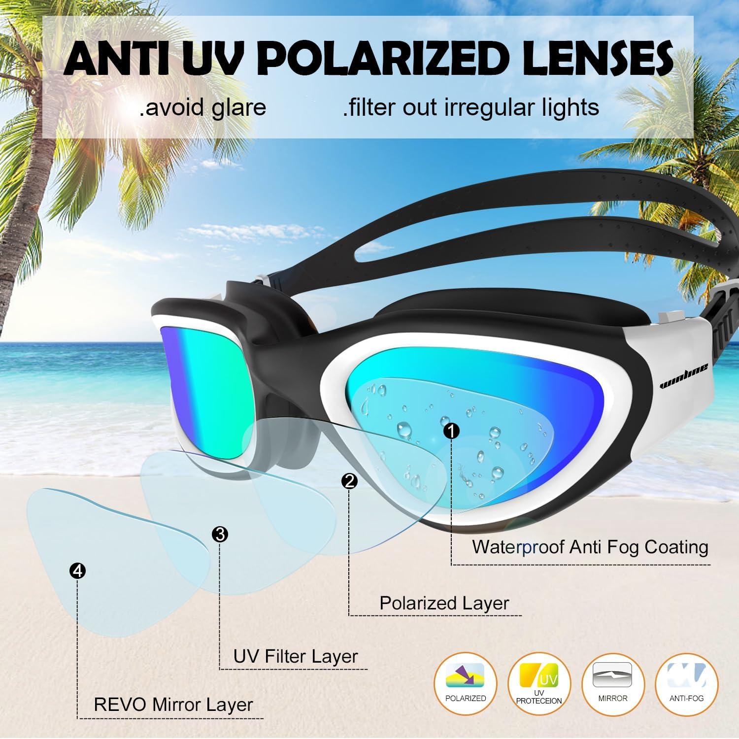 Detalle 2 de Winline Schwimmbrille Erwachsene/Jugendliche – Anti-Beschlag, UV-Schutz, wasserdicht