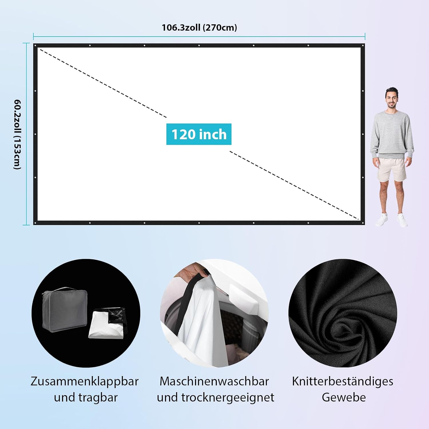 Detalle de Beamer Leinwand 120 Zoll Outdoor von LEORFI – faltbar, waschbar, mit Tragetasche