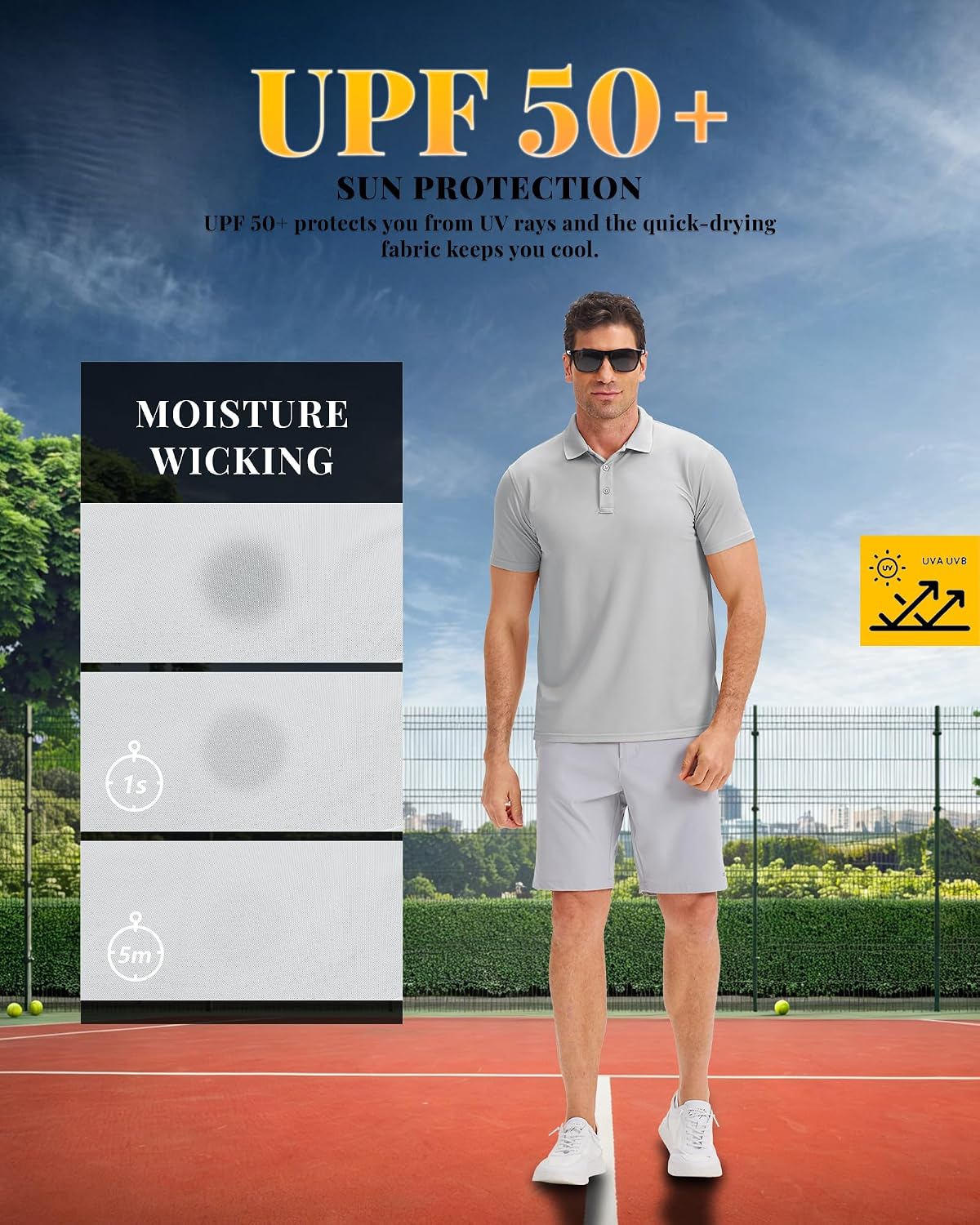 Thumbnail 2 de 33,000ft Men's Polo Shirt Short Sleeve: Moisture-Wicking Quick-Dry Performance Polo
