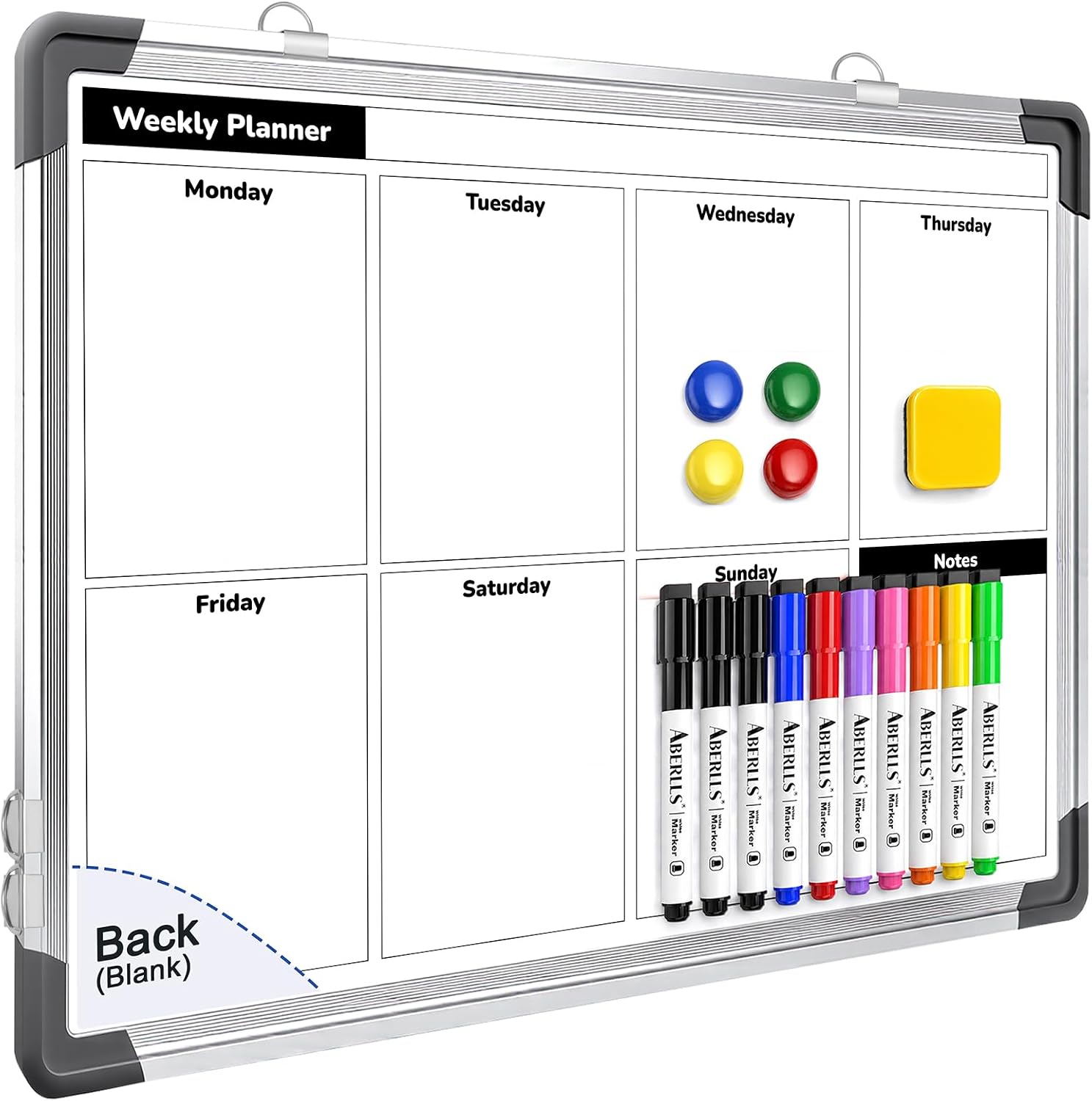 Detalle de ABERLLS Weekly Calendar Whiteboard, Double-Sided 16" x 12" Magnetic Dry-Erase Board