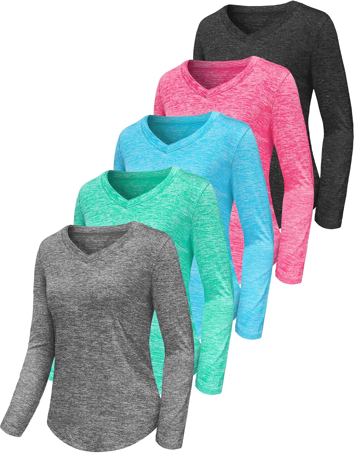 Sportshirt Damen Kurzarm V-Ausschnitt UPF 50+ – atmungsaktives Fitness-T-Shirt im 5er-Pack