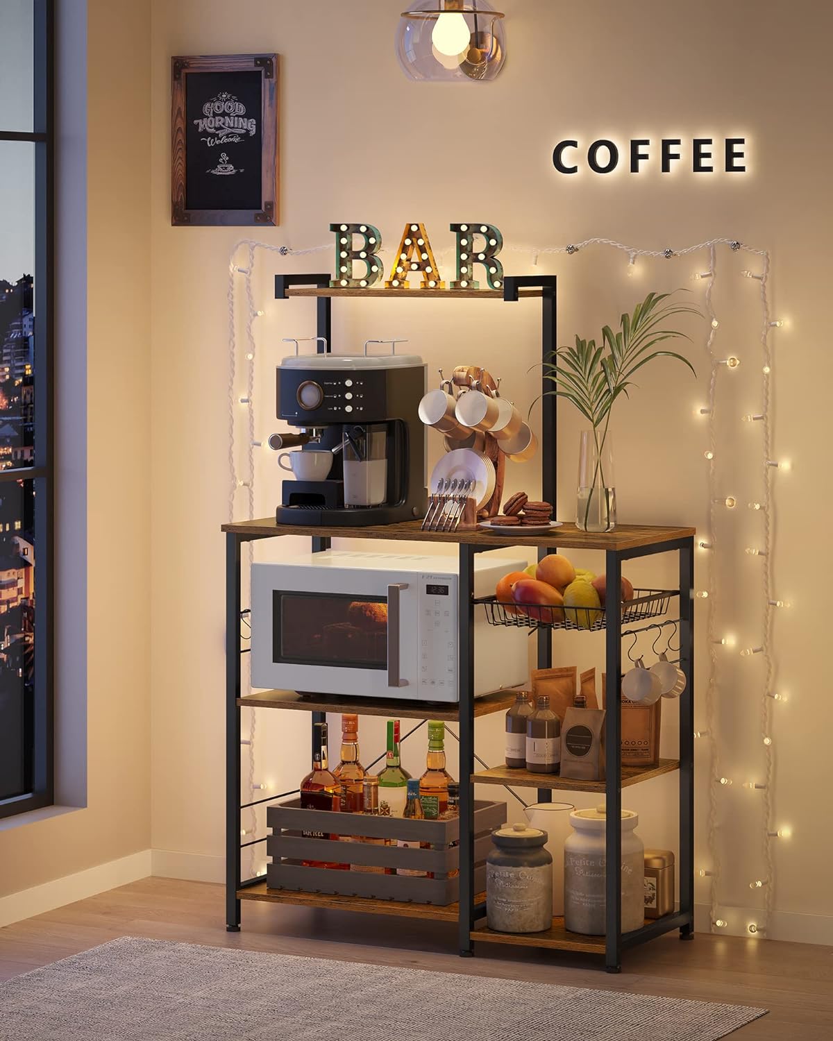 Detalle de VASAGLE Scaffale da Cucina KKS35X con supporto per forno a microonde, mobile mobile 40 x 90 x 134 cm marrone vintage e nero