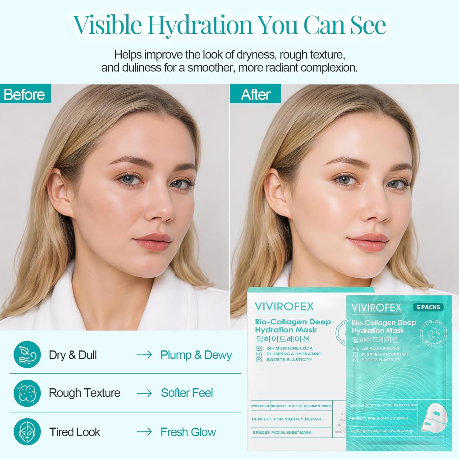 Detalle de VIVIROFEX 5 pezzi maschera viso al collagene in idrogel Bio Collagen Face Mask