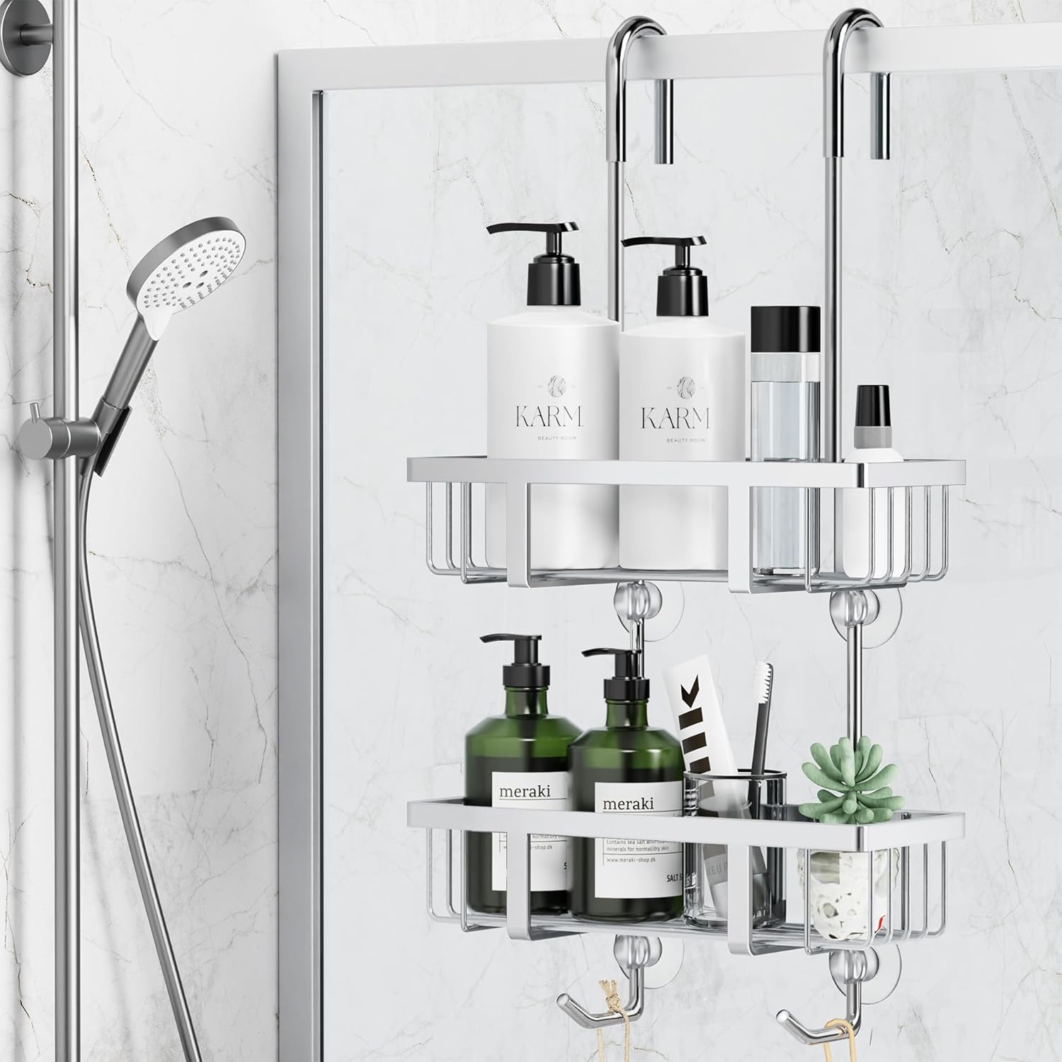 Thumbnail 1 de Pickpiff Rangement Douche — Étagère à suspendre, porte-gel et shampoing en acier inoxydable argenté, hauteur 57,5 cm