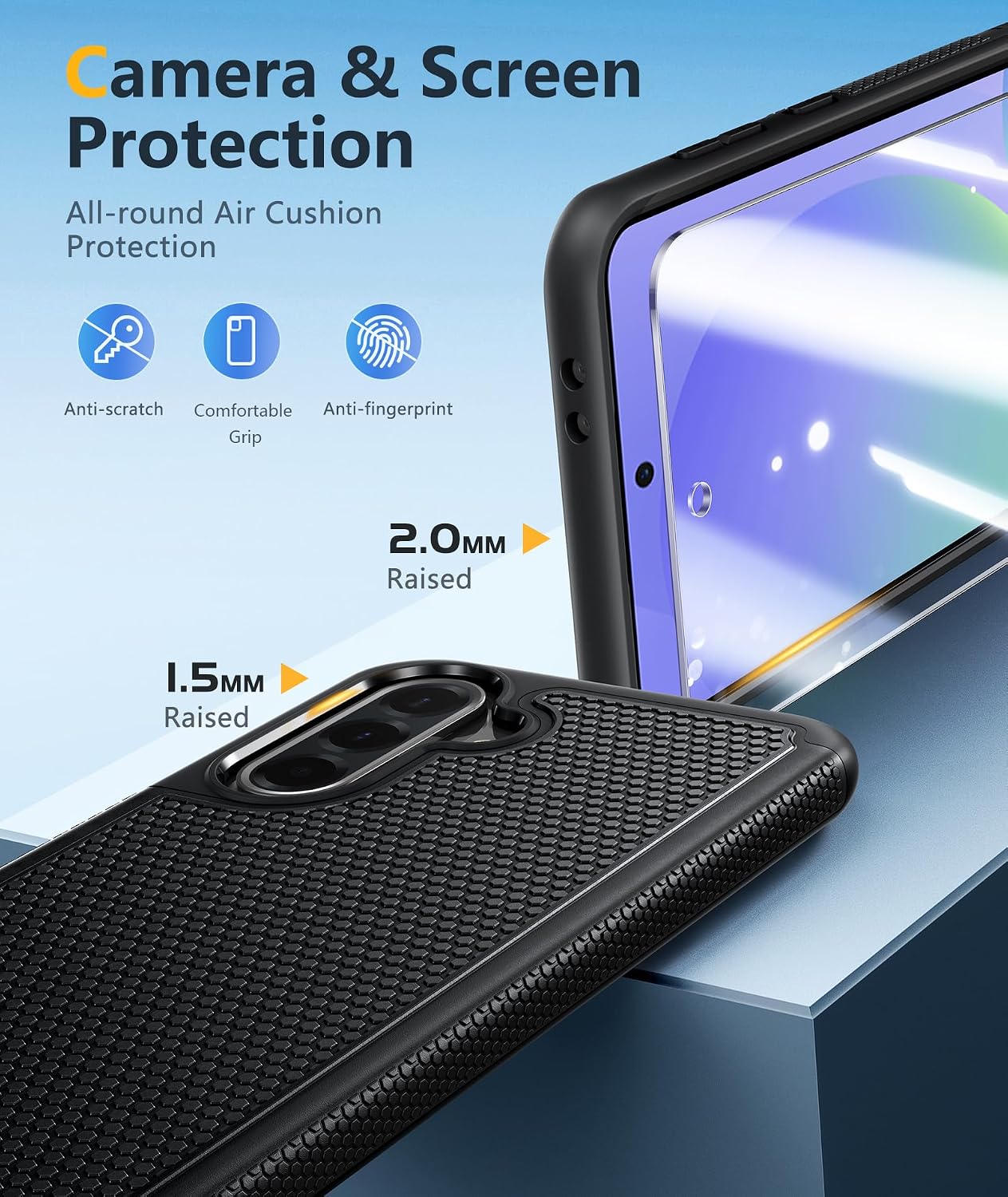 Detalle 2 de FNTCASE Dual-Layer Rugged Case for Samsung Galaxy A36 5G (Black) – Shockproof military bumper, 6.7 inch