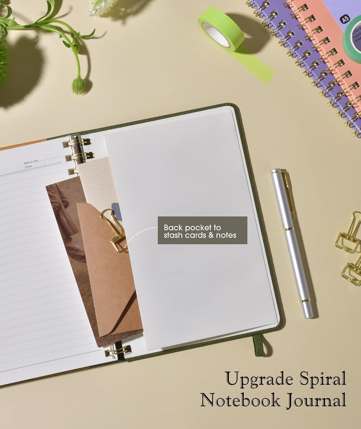 Thumbnail 5 de PAPEJOON A5 Spiral Journal Notebook, Olive Green, 150 Numbered Pages