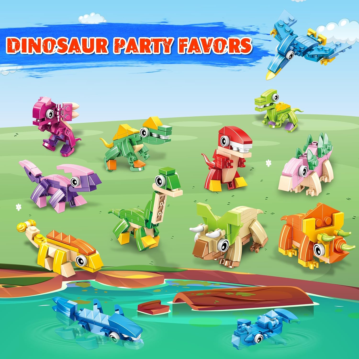 Thumbnail 4 de JoyJoyful Kids Party Bag Fillers – 12 dinosaur blocks building sets (25 pcs each) for ages 6–12+