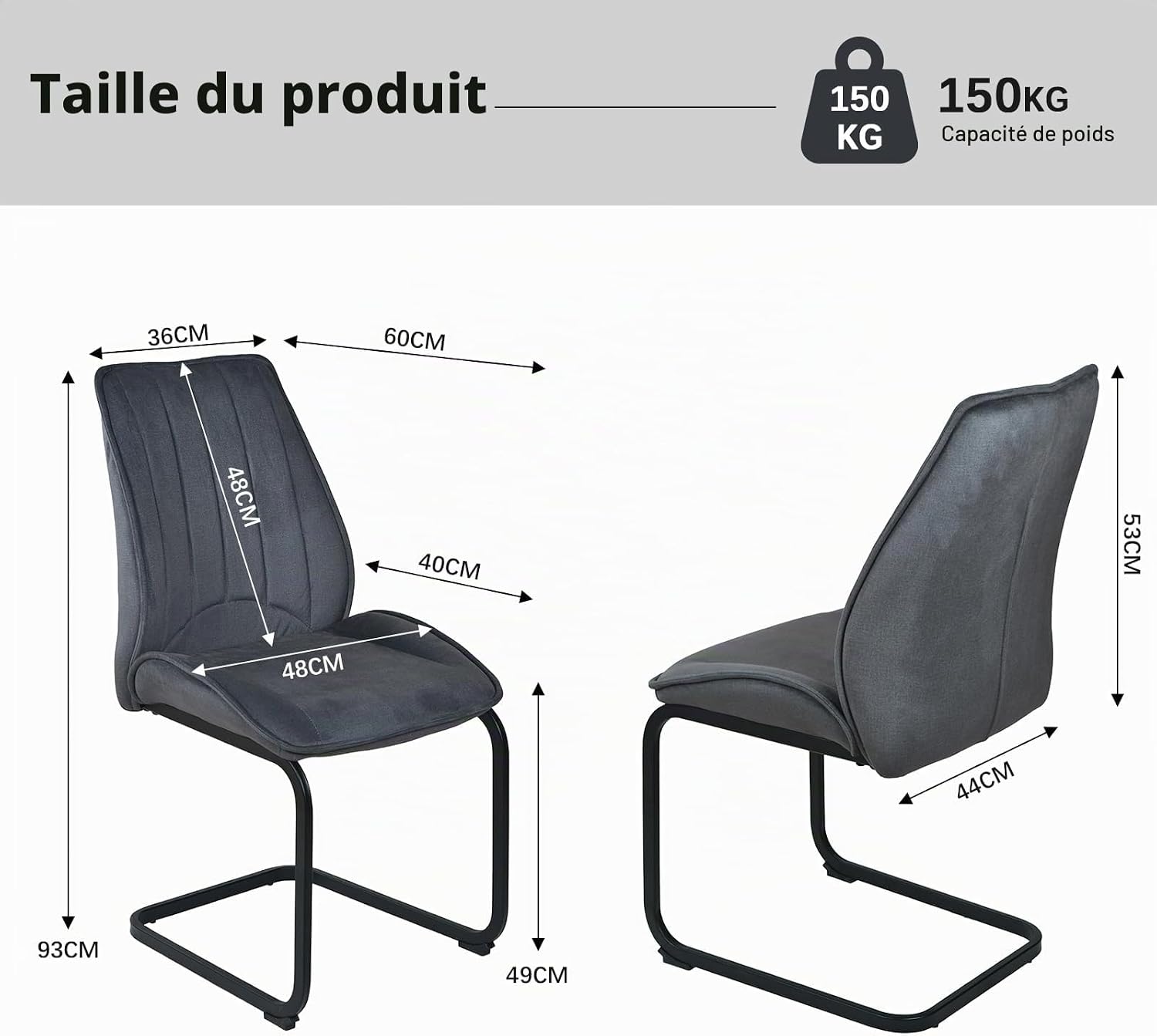 Detalle 2 de JIEXI N625P309525G eetkamerstoelen, set van 2 in donkergrijze stof