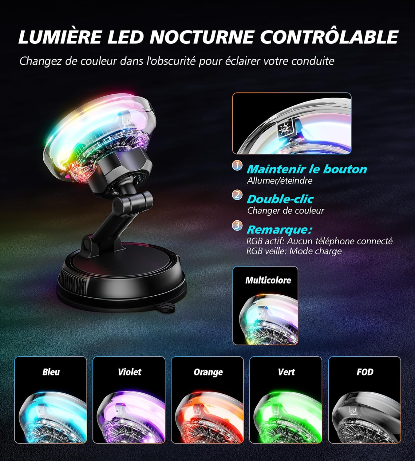 Detalle 2 de Support MagSafe pour voiture 15W avec ventilateur et éclairage RGB – charge rapide et refroidissement