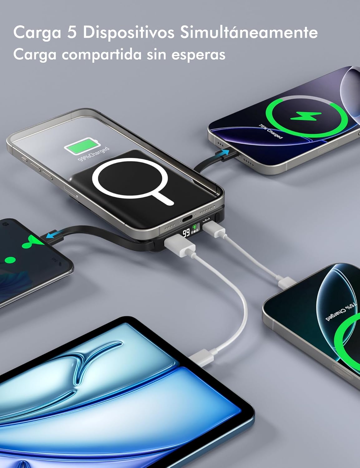 Detalle de podoru powerbank Mag-Safe 10.000 mAh con carga magnética y USB-C PD de 20W (pantalla LED) para iPhone