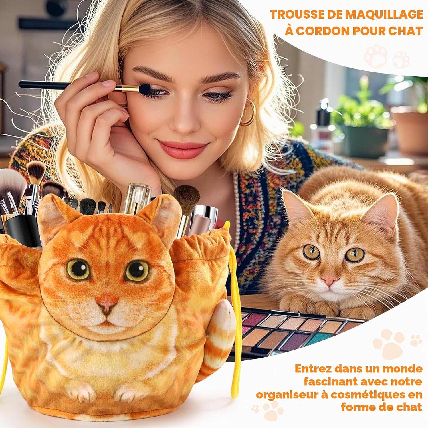Detalle 2 de Openhahaha toilettas met trekkoord, polyester en oranje kattenmotief