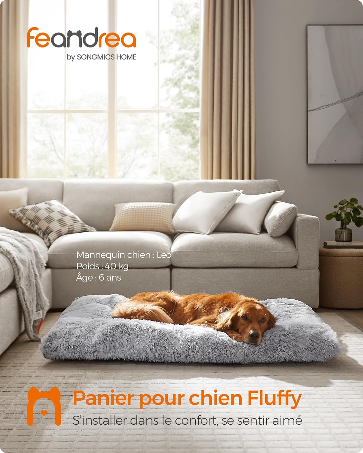 Detalle de Feandrea Panier pour Chien – Canapé et Lit pour Animaux 140 x 100 cm, Rembourrage Moelleux et Tissu Peluche