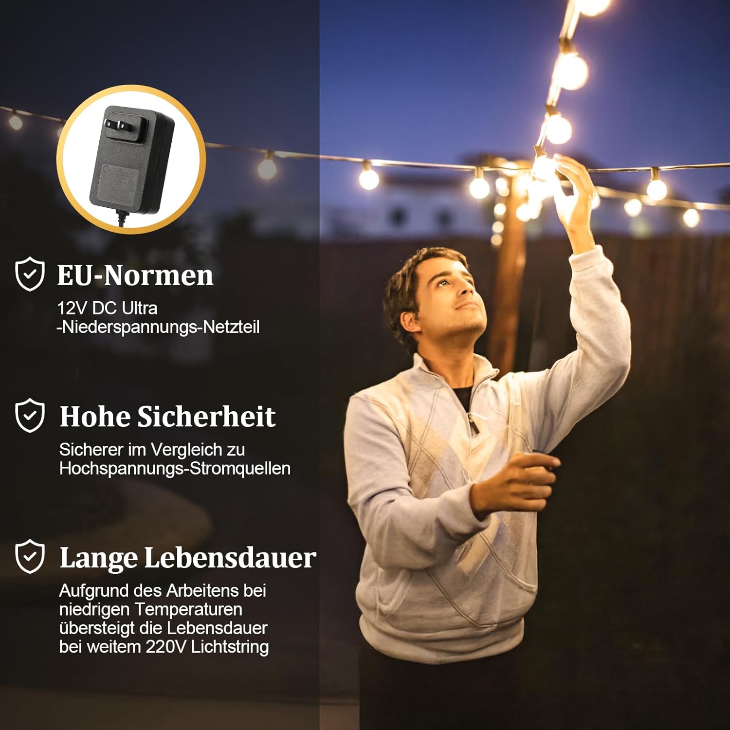 Thumbnail 6 de JEYMORKEY Lichterkette LED Außen 20 m mit 25 G40-Birnen, IP44 (warmweiß 2700K)