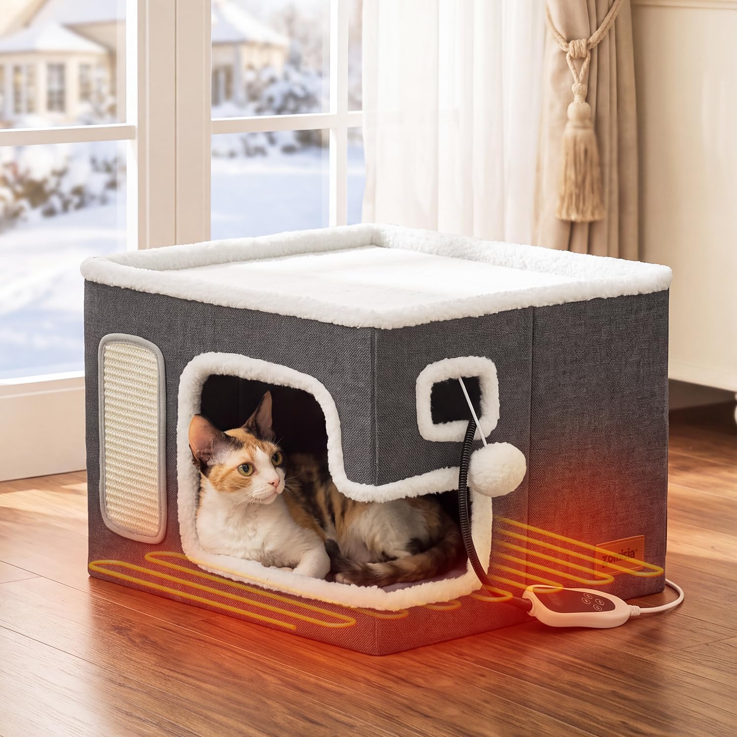 Detalle de ZOMISIA Heated Cat House Bed, 16 x 16 x 13.5 in