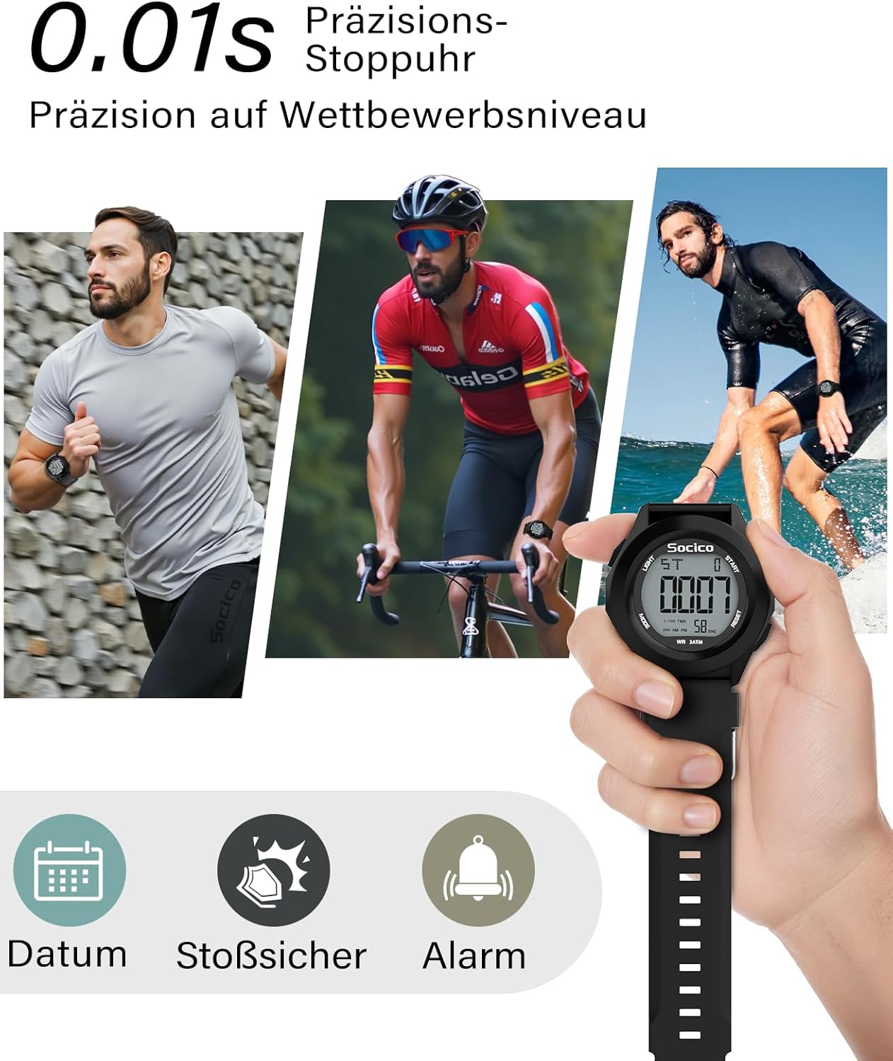 Thumbnail 4 de SOCICO Herren Digitaluhr Großes Display