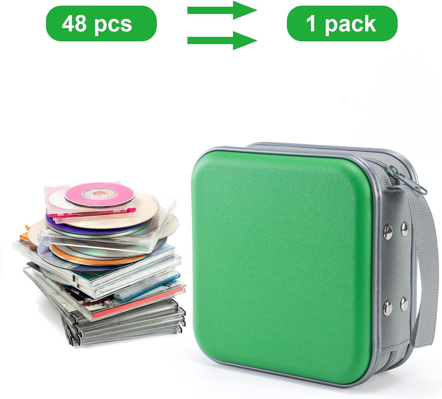 Detalle de LIOVODE 48 Capacity CD Case – Portable DVD Wallet in Green