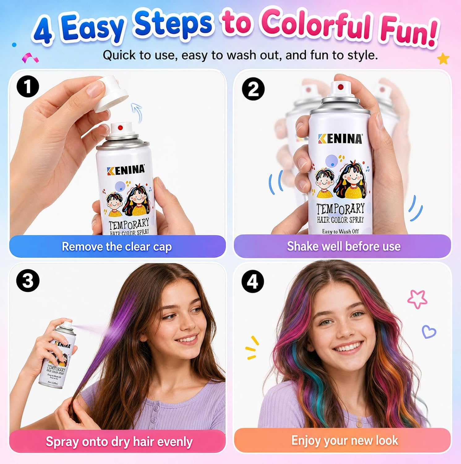 Detalle de KENINA White Hair Spray, Temporary Washable Color for Halloween and Cosplay