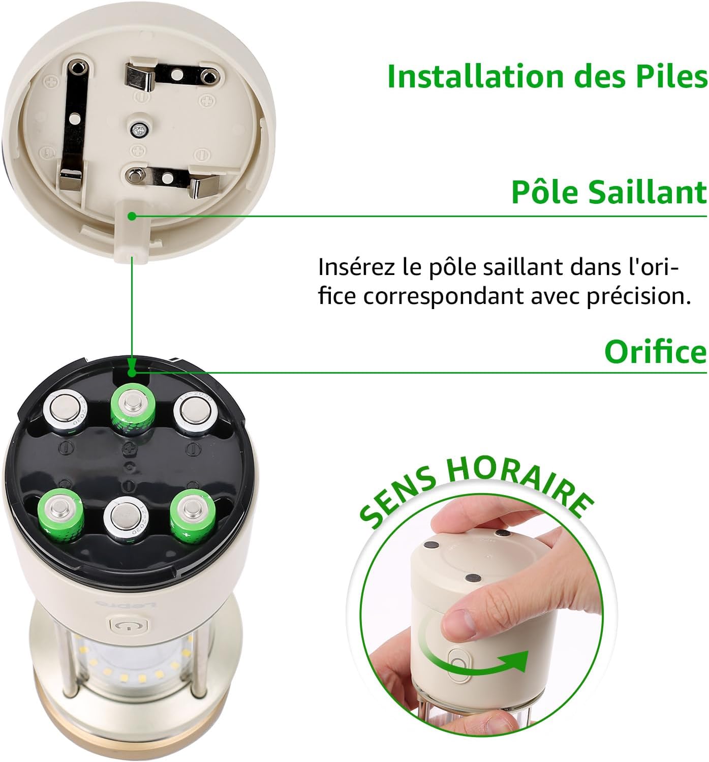 Detalle de Lepro Lanterne Camping LED 1100 lm, dimmable 5 modes sur piles AA (IPX4)