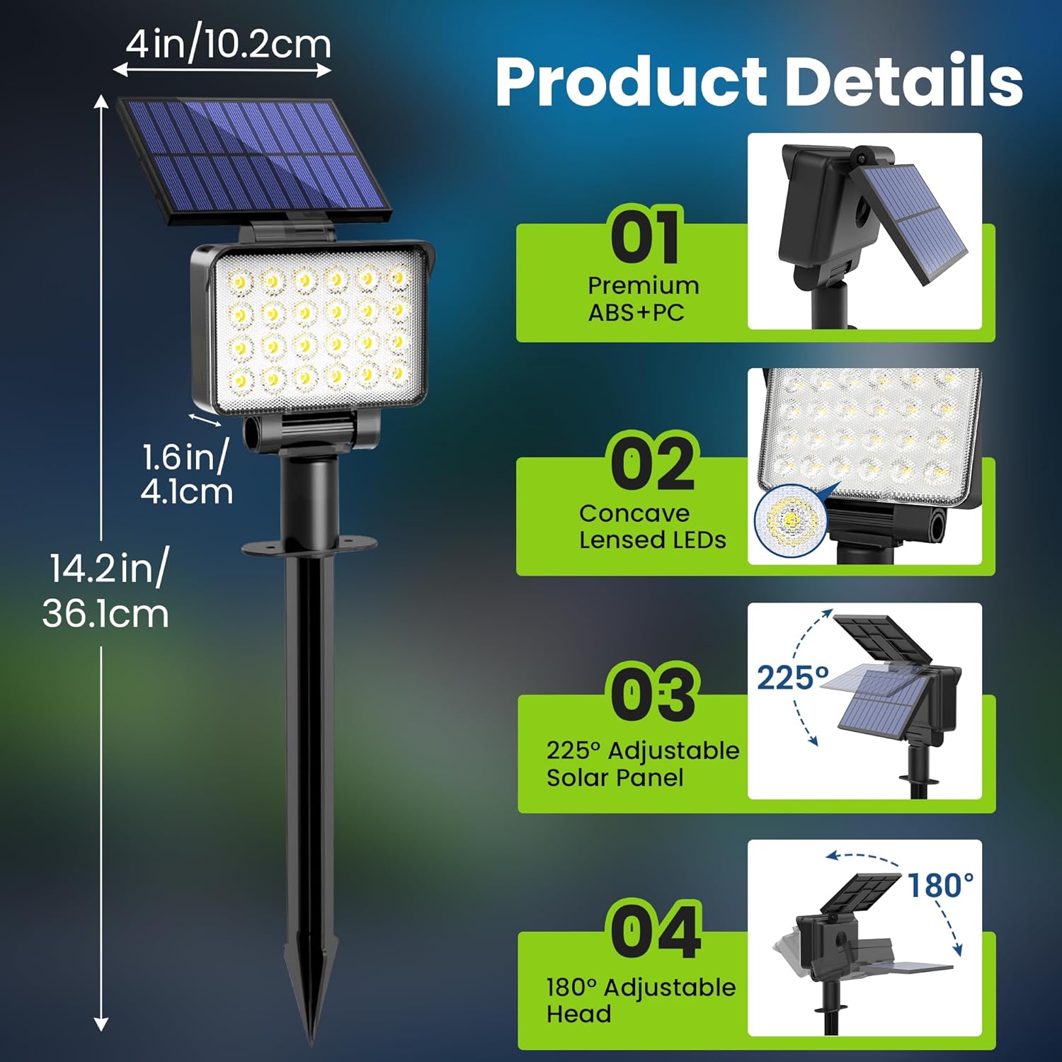 Thumbnail 4 de Solpex Solar Spot Lights Outdoor Garden (4 Pack) – IP65, 24 LEDs, 180° Panel, 3 Brightness Modes