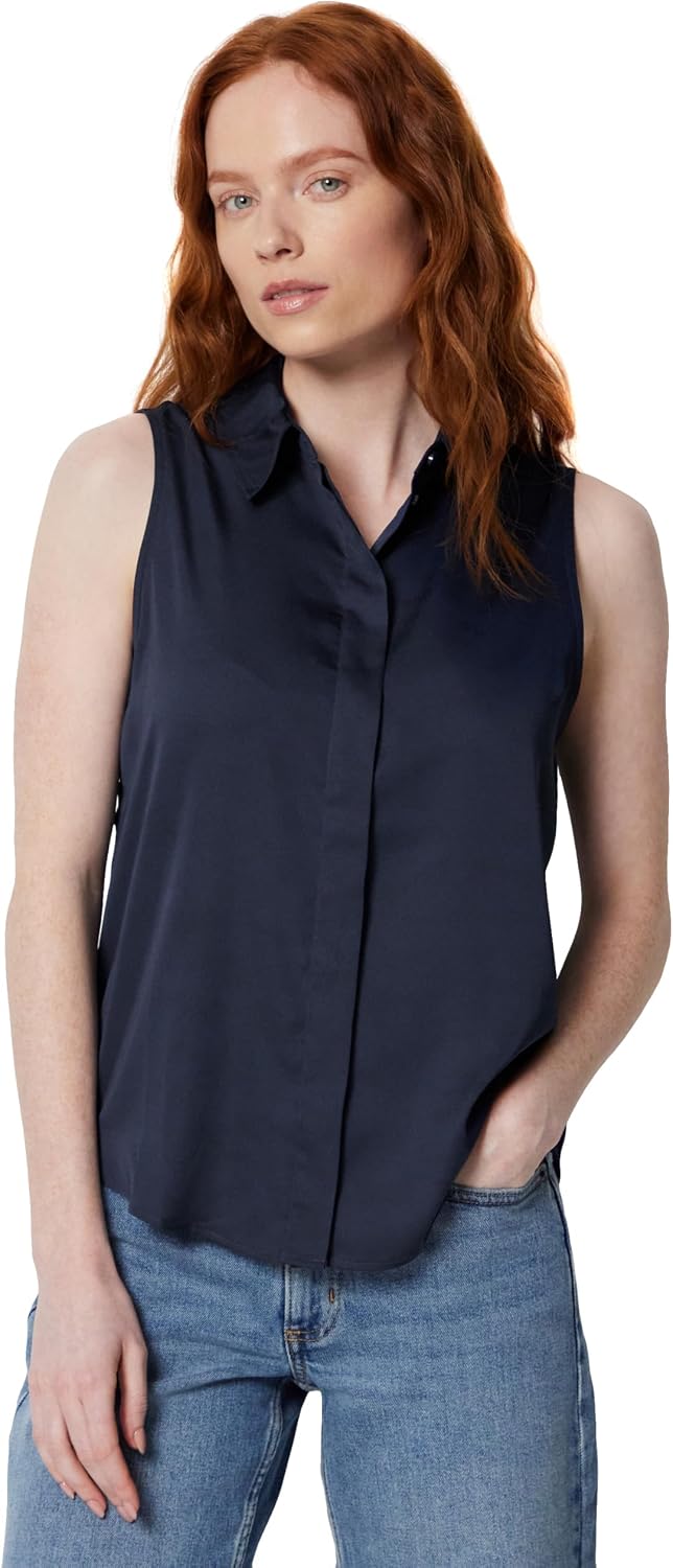 Detalle de Amazon Essentials Damen Ärmellose Bluse mit Knopfleiste in normaler Passform