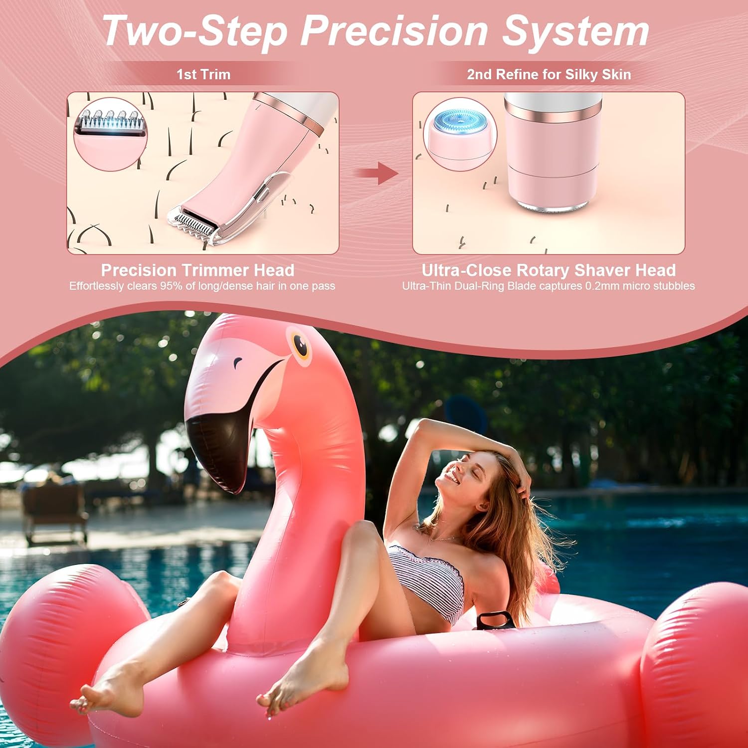 Detalle de TeethBliss 4-in-1 Bikini Trimmer Women: oplaadbaar scheerapparaat met vier koppen