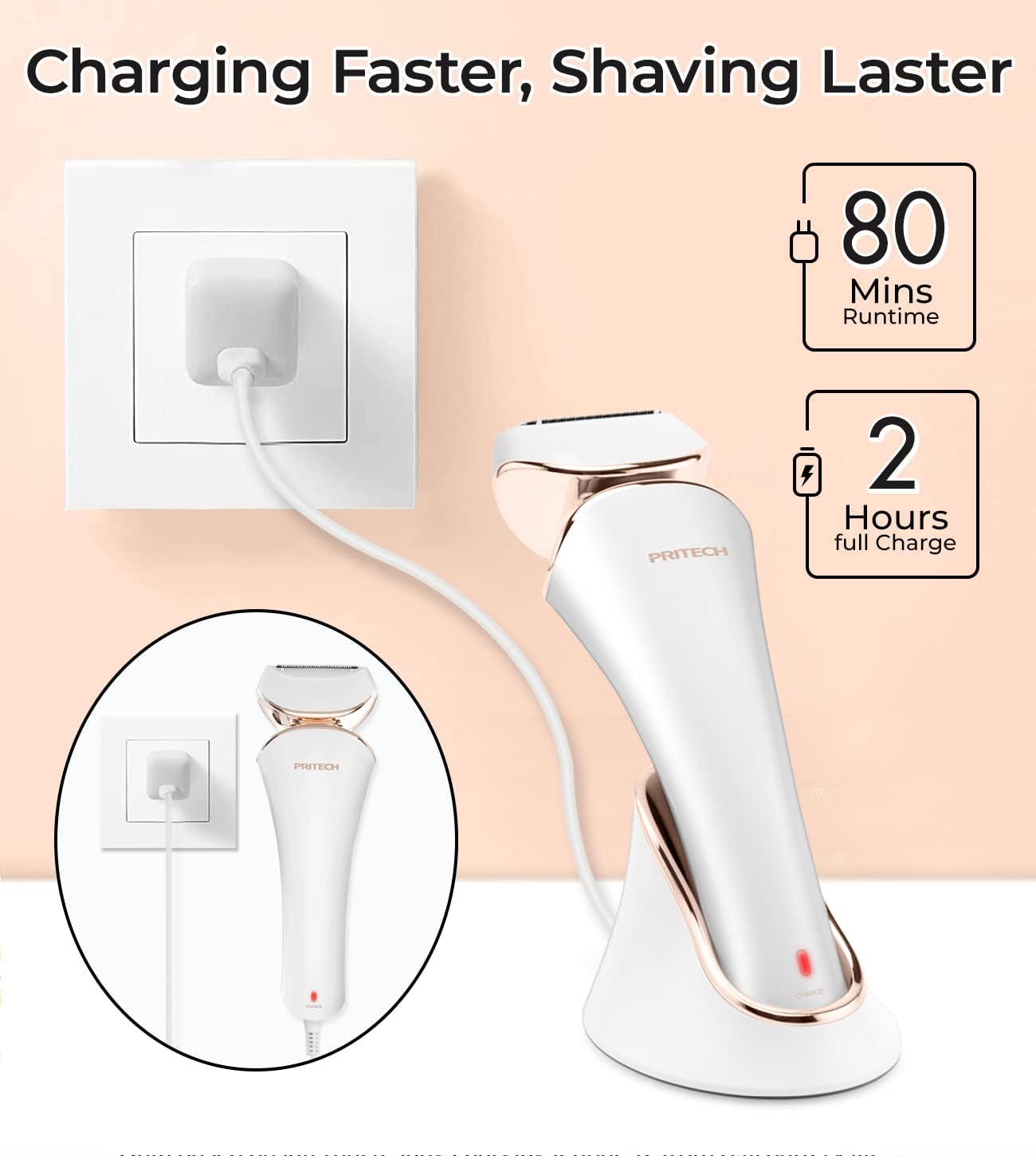 Thumbnail 5 de PRITECH Electric Shaver for Women – Cordless Lady Razor (Wet & Dry, USB Rechargeable)
