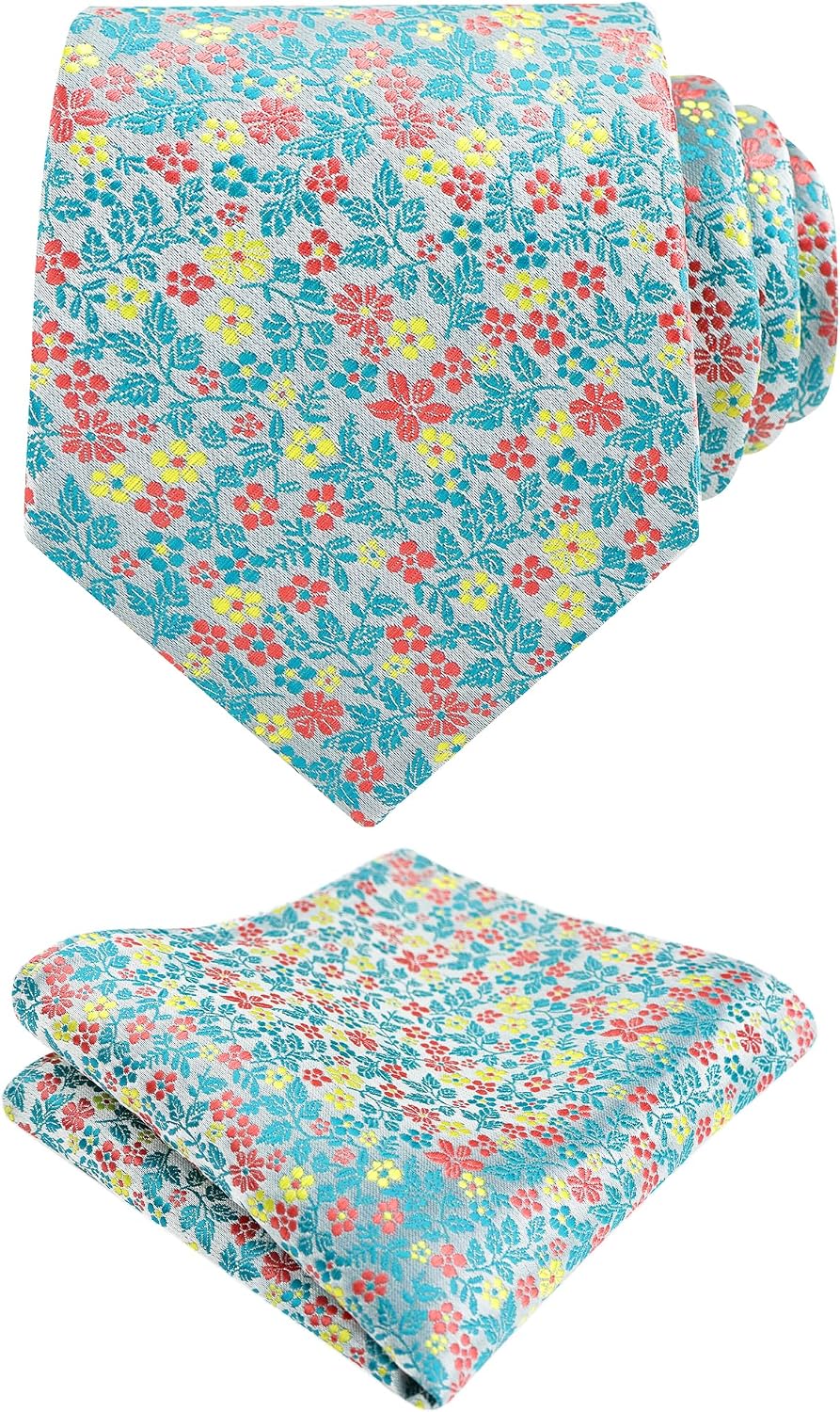 Detalle de Alizeal Men's Flower Patterned Wedding Tie & Pocket Square Set