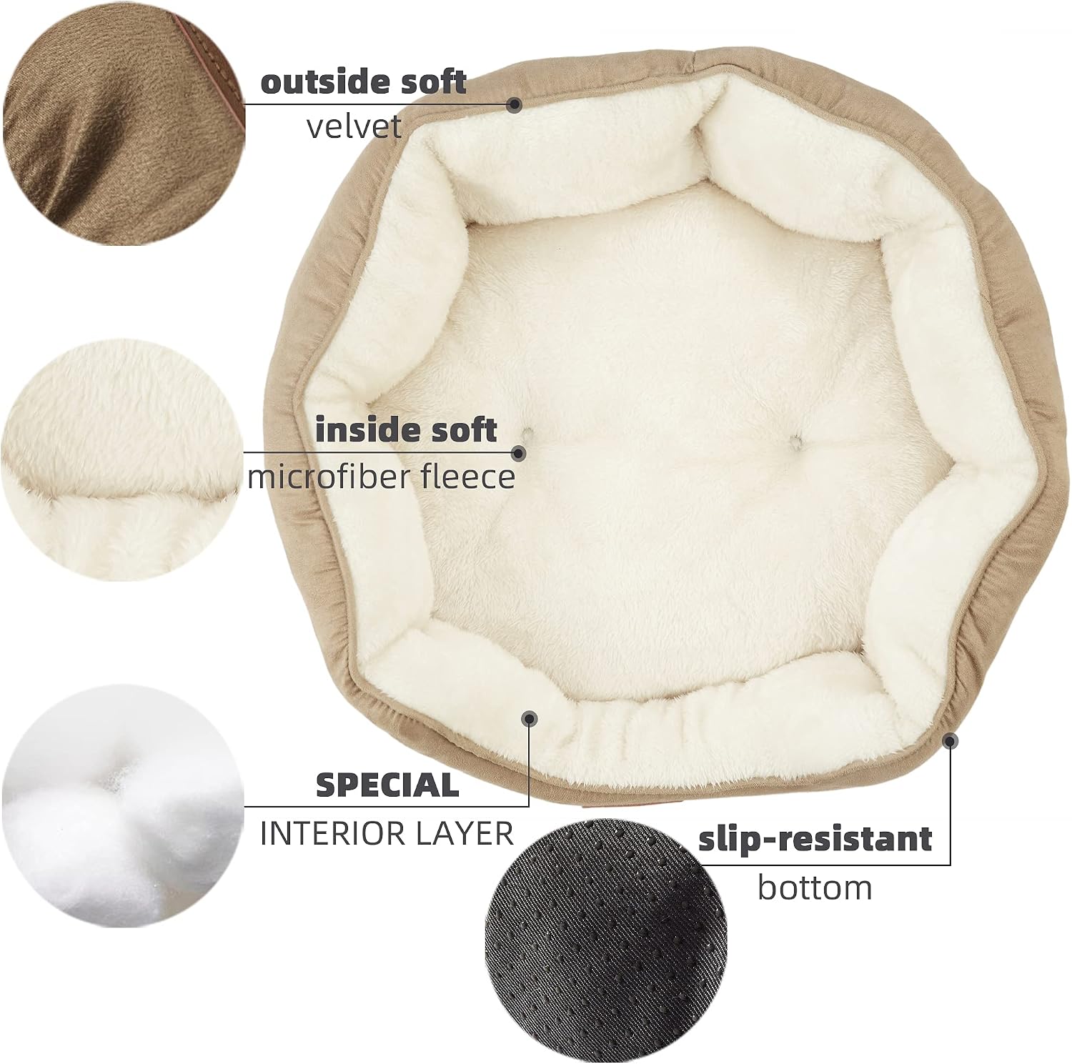 Detalle de Asvin CB-M-LBR-ZZ-LM Round Pet Bed, Sherpa Fleece, Machine Washable