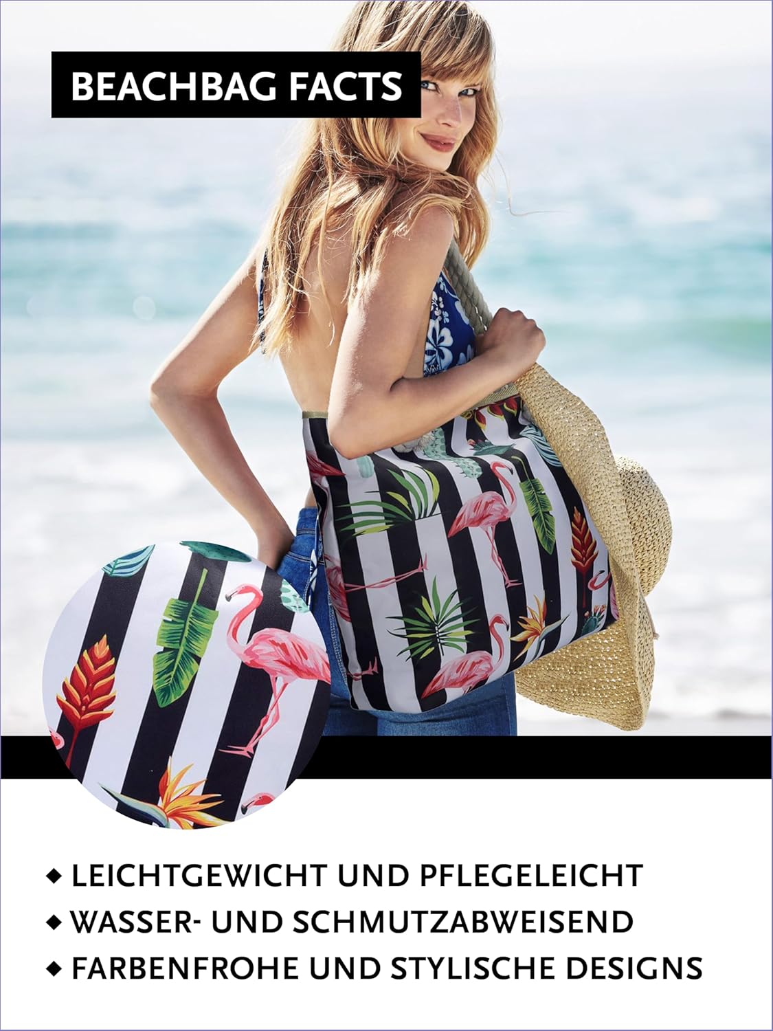 Thumbnail 3 de DonDon Strandtasche XXL mit Reißverschluss – Umhängetasche Damen im Beach Look