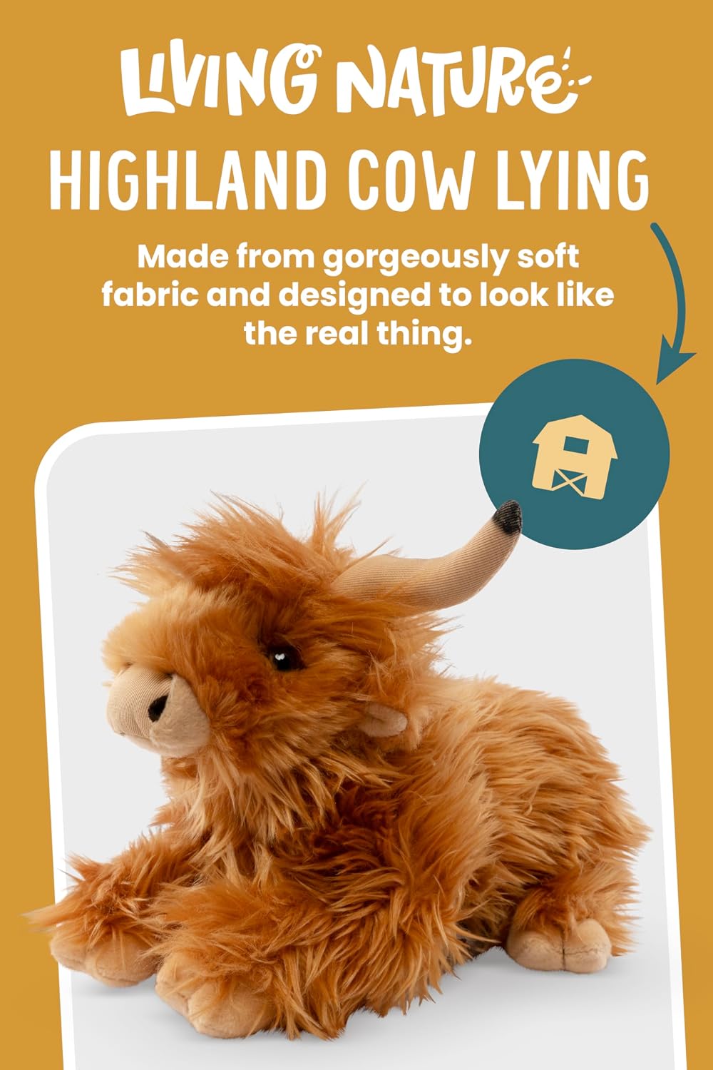 Thumbnail 1 de Living Nature Lying Highland Cow Brown Soft Toy – 18 cm