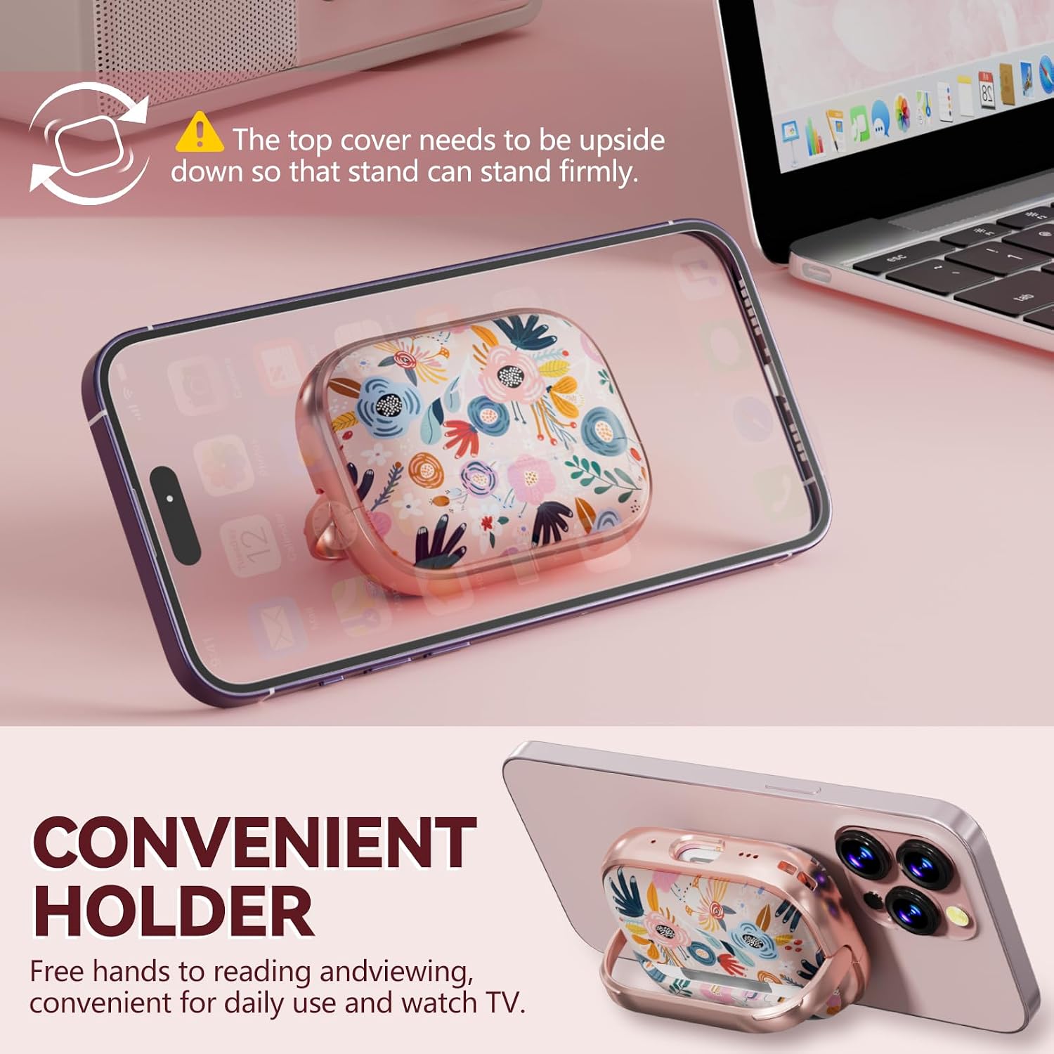 Detalle 1 de Inesore AirPods Pro Case Cover with Lock (Pink Flower) + Cleaning Kit