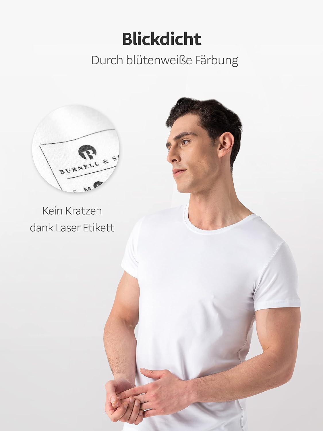 Detalle 2 de Burnell & Son Herren T-Shirt 3er Pack Rundhals Unterhemd – Baumwolle, Stretch, Slim Fit