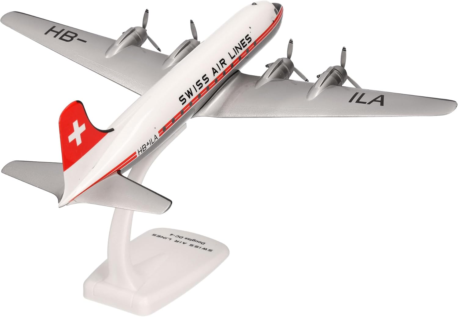 Detalle de Herpa Swissair Douglas DC-4 – model samolotu SnapFit 1:125 z podstawką