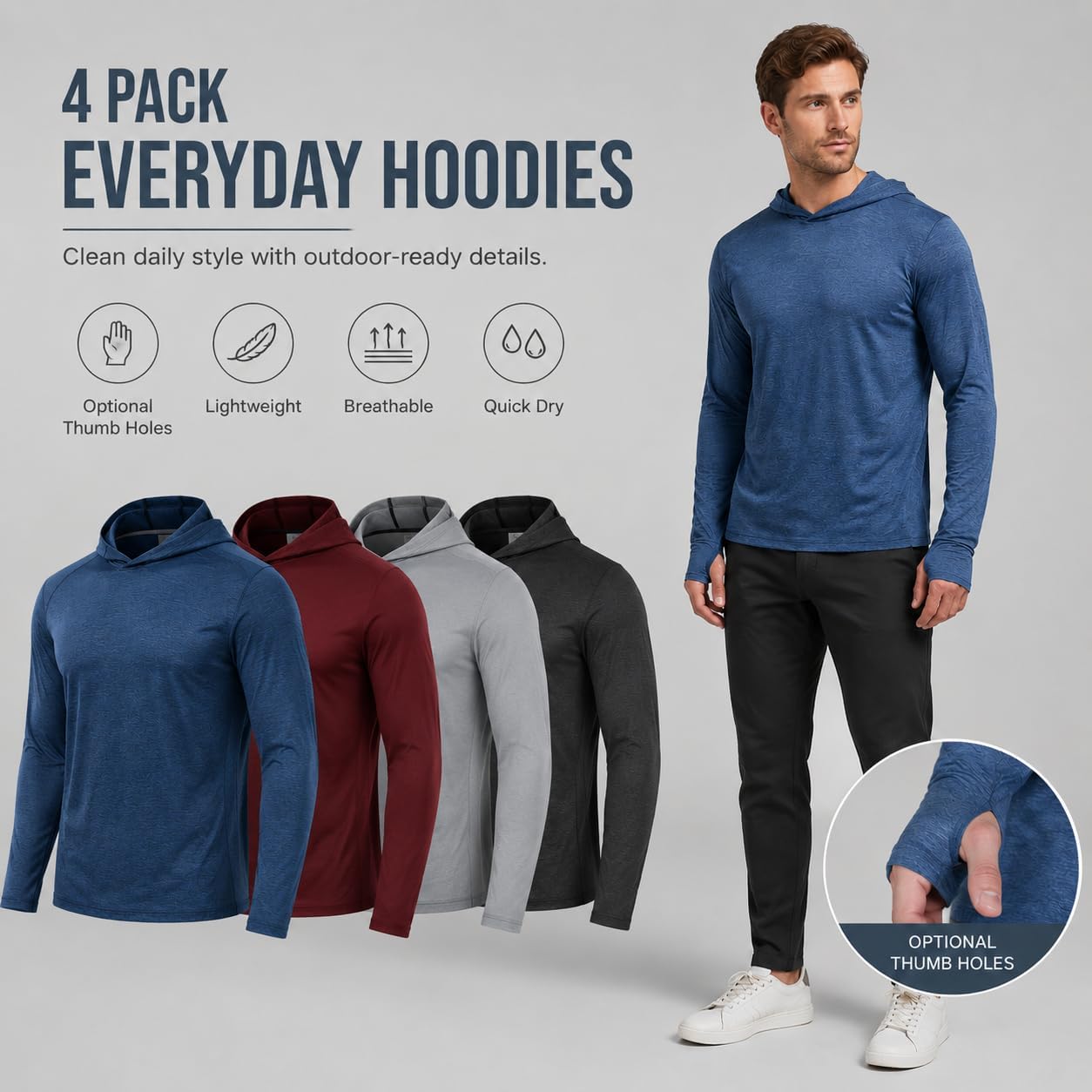 Thumbnail 6 de OYGSieg Men's Athletic Hoodies Long Sleeve Fishing Shirts with UPF 50+ Sun Protection