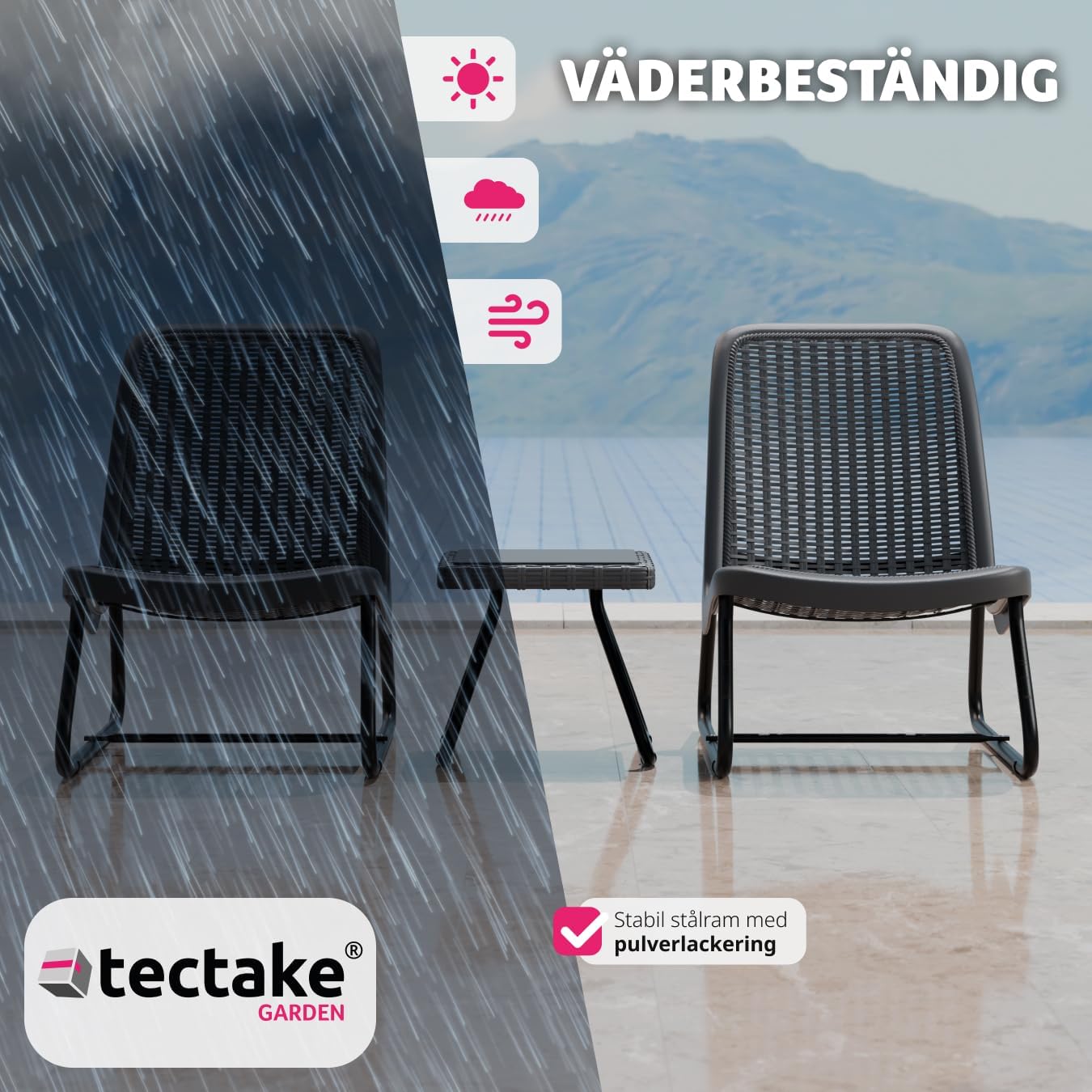 Thumbnail 6 de tectake Modica 405023 sittgrupp för två med rottinglook och sidobord