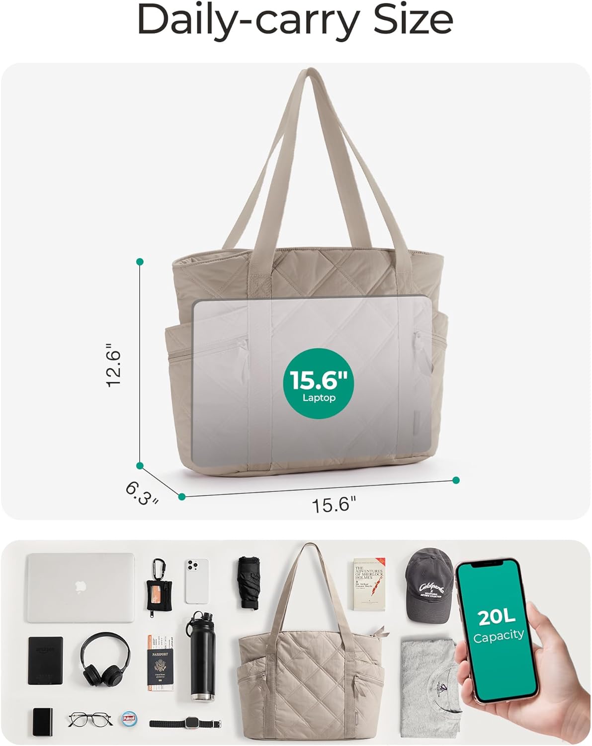 Detalle de bagsmart Tote Bag for Women: Quilted Puffer Laptop Tote with Zipper and 8 Pockets